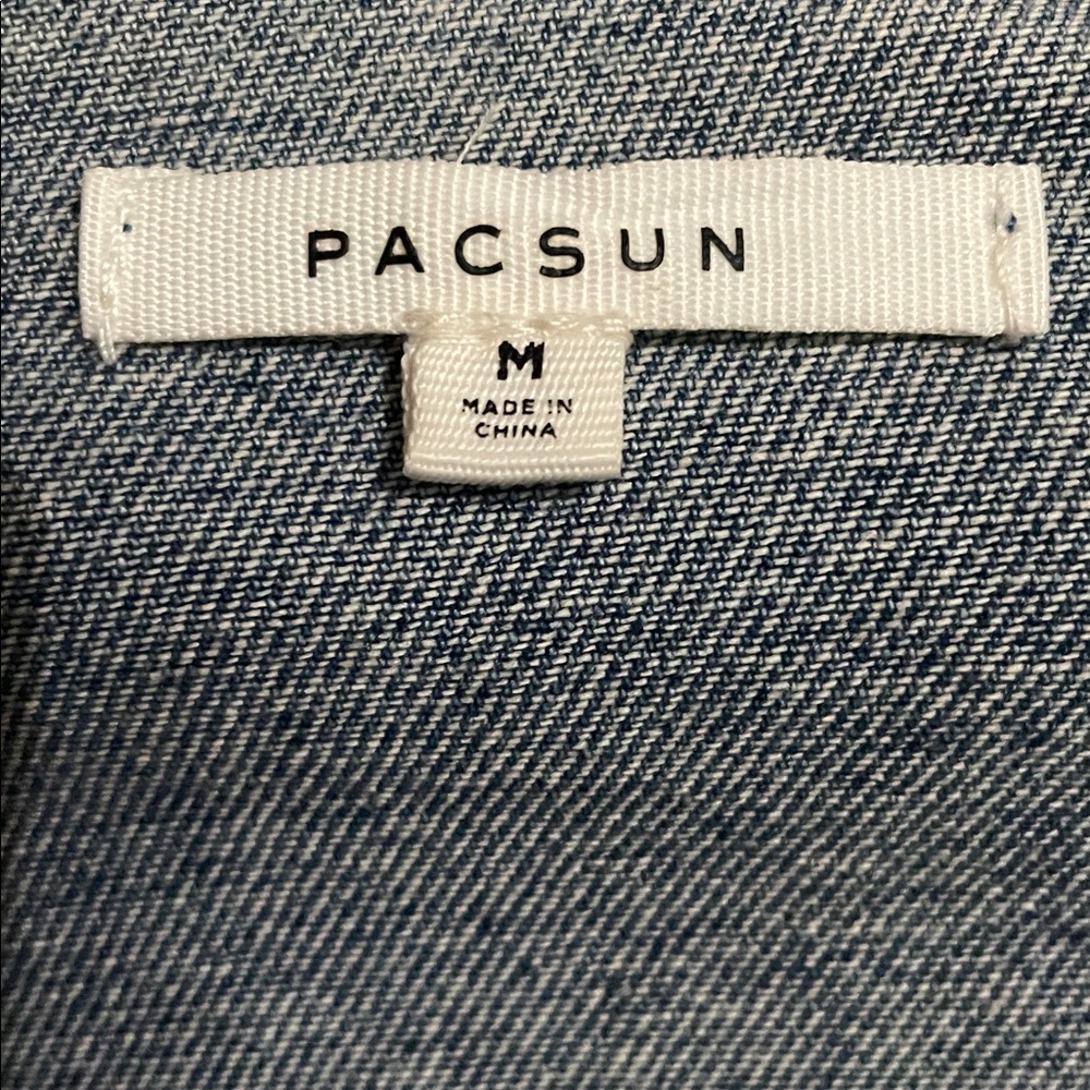 PacSun Blue Denim Jacket with Brown Collar - Picture 3 of 5